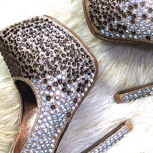 Bella Luna Bedazzled Jeweled Glitter Shimmery Rhinestone Platform Stilleto Heels